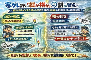 寒グレ釣りでウキが縦に入る時はチャンス。 迷わず積極的に攻めてください。釣太郎
