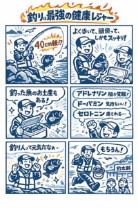 釣りは身体・脳・心を同時に整える最強レジャー。ホルモン分泌と自然効果で健康を維持でき、さらに魚まで持ち帰れる。釣り人が元気なのは偶然ではない。釣太郎