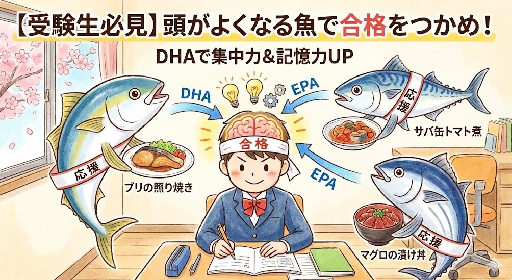 「DHA」は、頑張る受験生の脳を裏側から支える強力な味方。ブリ、サバ、マグロを積極的に選ぶ。刺身や煮込みで効率よく摂取する。揚げ物は避けて消化を助ける。釣太郎