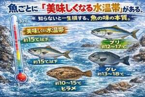 魚は、水温が下がれば下がるほど美味くなるわけではありません。 👉 魚ごとに👉 美味しさが最大化される👉 「水温帯」が存在する。釣太郎