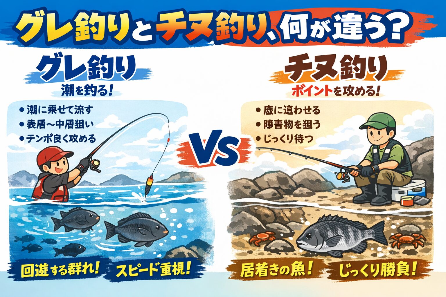 グレ釣りとチヌ釣りは「似て非なる釣り」。グレは潮を釣る・チヌは地形を釣る・グレは流す・チヌは止める・グレはスピード・チヌは我慢。釣太郎