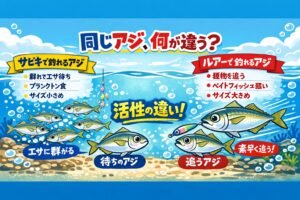 サビキは「待ちのアジ」。ルアーは「追うアジ」。この視点を持つだけで、釣り場の見え方が一段変わります。釣太郎