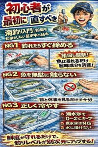 初心者ほど鮮度習慣が重要・締め遅れは取り返しがつかない・触らないことが最高の管理・冷やし方で味は激変する・鮮度管理は釣りの一部。釣太郎