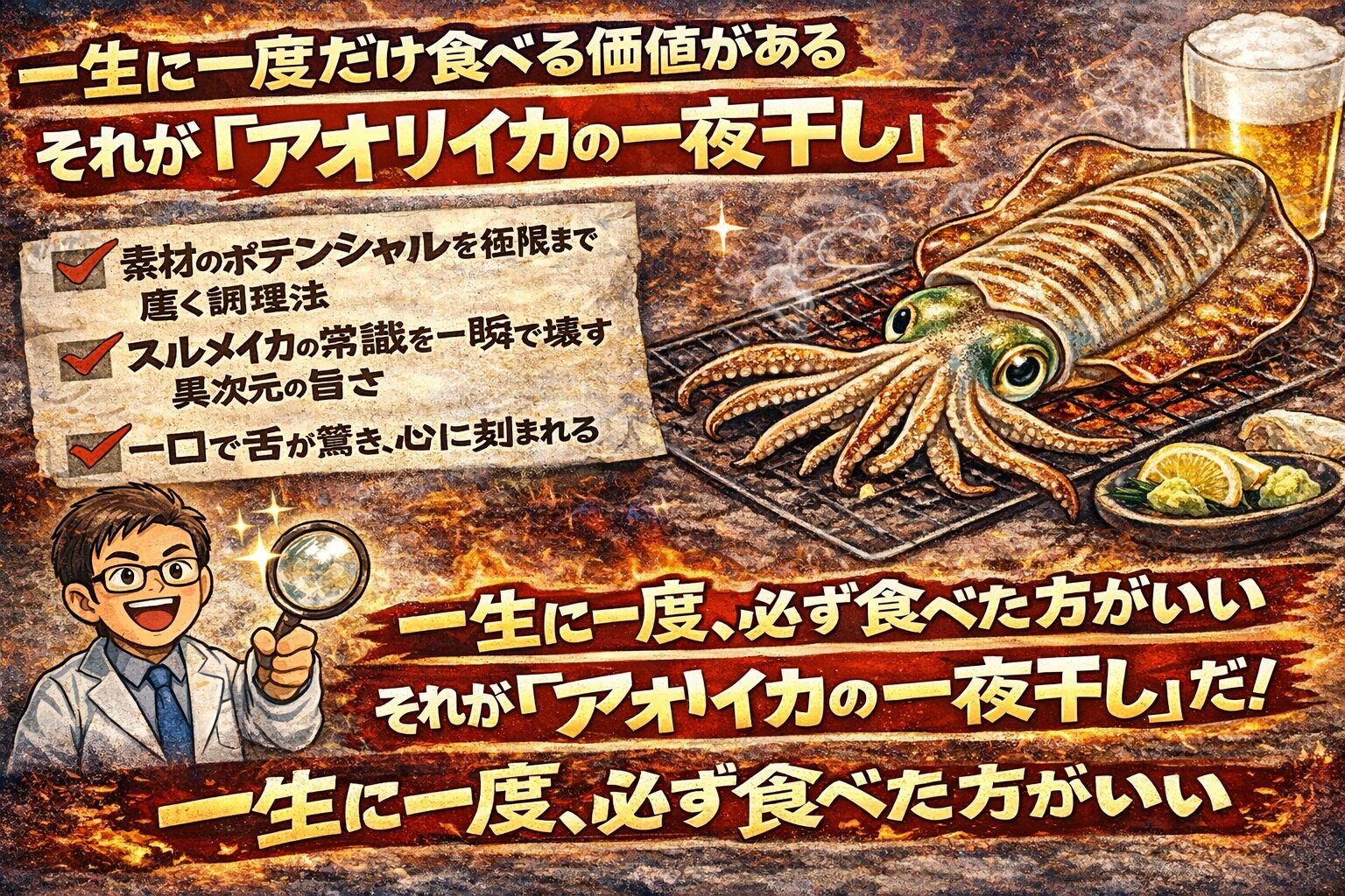 アオリイカの一夜干しは、贅沢品ではありません。希少体験。一生に何度も食べる必要はない。でも、一度も食べずに終わるのは、確実にもったいない。釣太郎