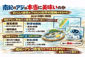 南紀のアジは・環境が良い・成長条件が良い ・脂を溜めやすい・サイズ差が味に直結する 。この理屈が通った美味さ がある魚。釣太郎