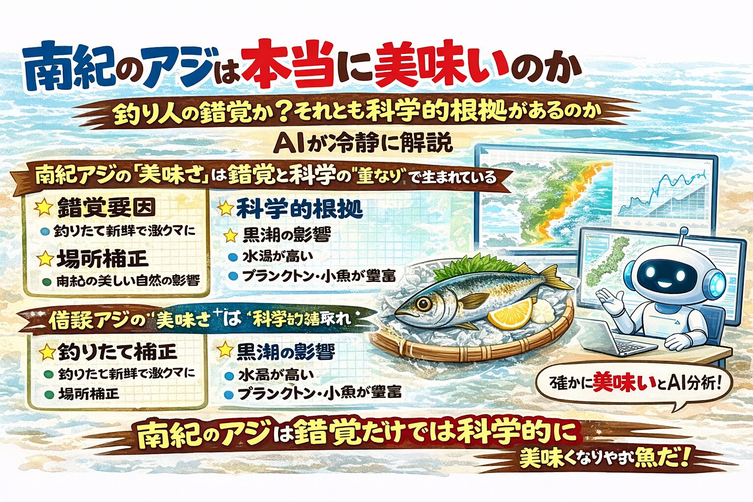 南紀のアジは・環境が良い・成長条件が良い ・脂を溜めやすい・サイズ差が味に直結する 。この理屈が通った美味さ がある魚。釣太郎