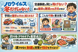 ロウイルスは冬に多いが冬だけの病気ではありません。交通事故と同じで「完全には防げない」これは事実です。釣太郎