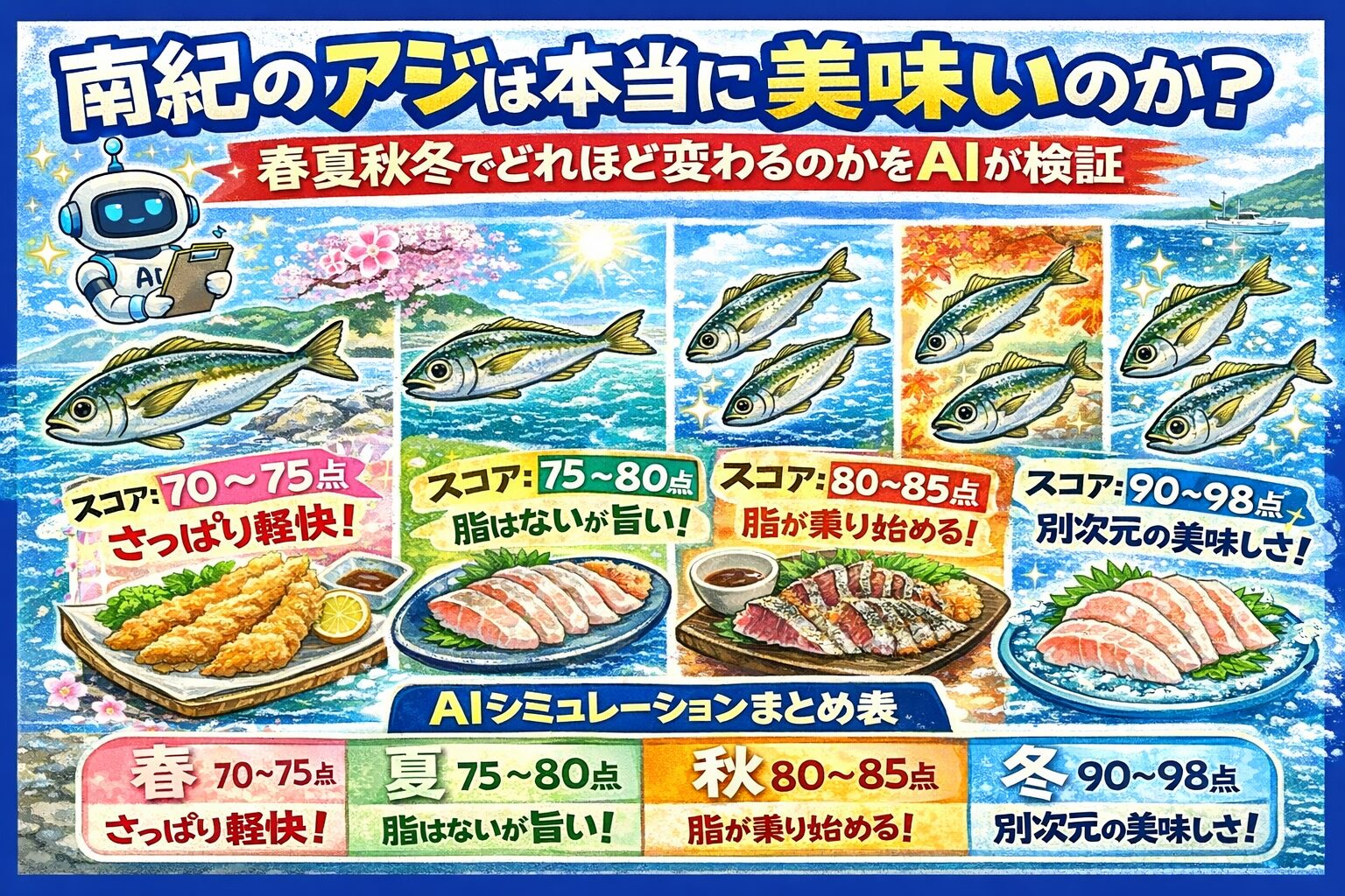 南紀のアジが美味いという評判は、決して誇張ではありません。春夏秋冬で味は変わる。 だが、どの季節でも平均点が高い。釣太郎