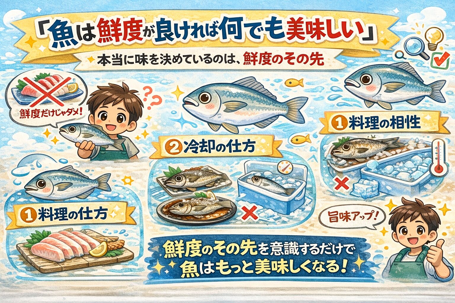 「魚は鮮度が良ければ何でも美味しい」は半分ウソ。鮮度は最低条件にすぎない。料理の選択ミスで味は大きく落ちる。冷却と扱い方が美味しさを左右する。釣太郎