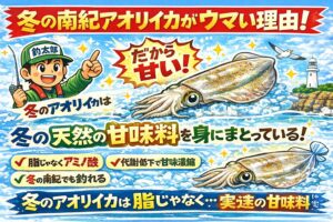 冬アオリイカの甘さはアミノ酸由来・脂ではなく「天然の甘味料状態」・南紀は冬でもアオリイカが残る特別な海・冬の一杯は、味の完成度が極めて高い。釣太郎