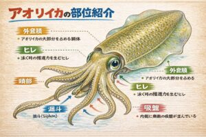 アオリイカの部位と機能を完全解説。釣り人が知るべき「体の構造」と「なぜ美味いのか」の理由。釣太郎