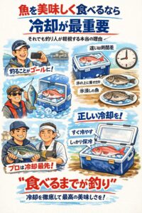 釣るまでが釣りではなく、食べるまでが釣り。冷却を軽視するか、冷却を極めるか。 その差は食卓で確実に表れます。「冷却」を主役にしてみてください。釣太郎