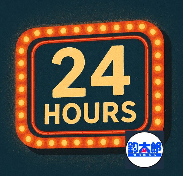 今夜小雨が降るかもしれませんが、24時間営業致します。釣太郎