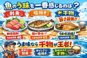 刺身＝鮮度と食感・塩焼き＝脂と香り・干物＝うま味の完成形。魚の本当の底力を知りたいなら一度は干物で食べるべき。釣太郎