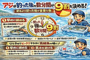 アジは「釣った後の数分間」で9割決まる。 ・非常にデリケート・扱いに正直・釣り人の腕が味に出る。そんな魚。釣太郎