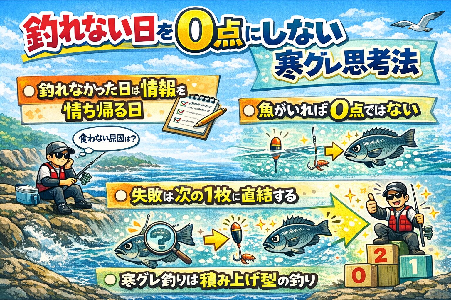 寒グレ釣りは釣果だけで評価しない。釣れなかった日は情報を持ち帰る日。魚がいれば 0点ではない。釣太郎