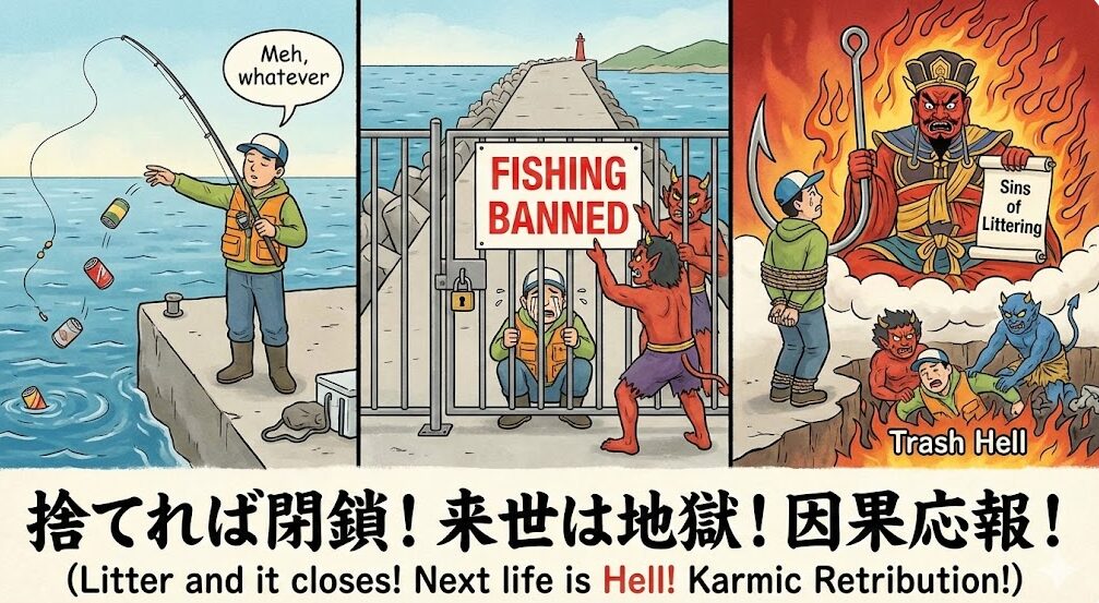 釣り場にごみを捨てると、待ち受ける現世と来世の地獄。～釣りができなくなるという無間地獄～釣太郎