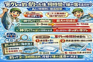 寒グレは・釣ってから ・数時間以内。この短い時間で味の運命が決まります。特に2〜3時間が最大の分岐点。釣太郎