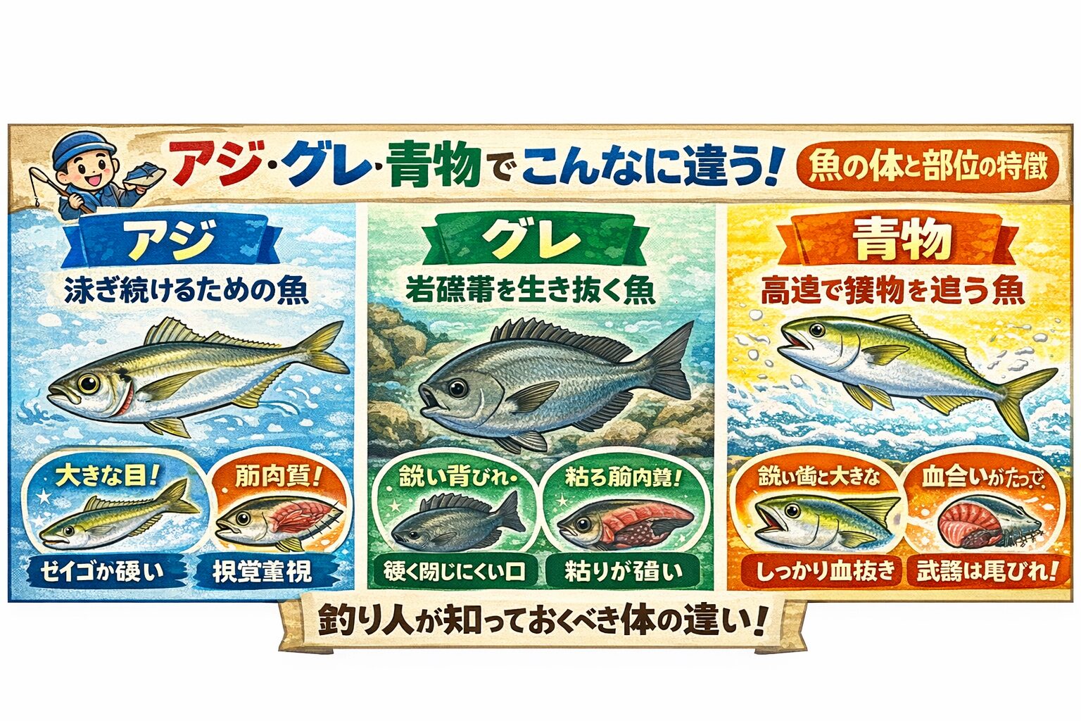 魚種ごとに、体の使い方も、部位の重要性も、味の出方も違います。それを知らずに扱うのと、理解した上で扱うのとでは、同じ魚でも別物になります。釣太郎