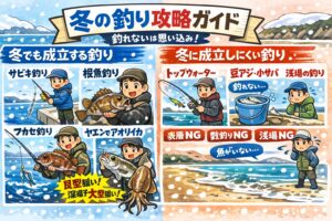 冬の釣りは「釣れない」のではなく「向いていない釣りを選んでいる」だけ。底を意識する・深さを選ぶ・動かしすぎないが重要。釣太郎