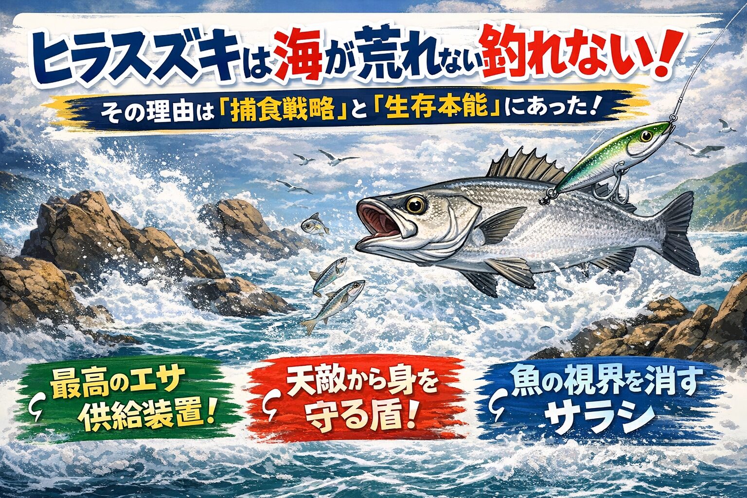 サラシはヒラスズキにとって・狩場・盾・隠れ蓑。すべてを兼ね備えた最高の舞台です。釣太郎