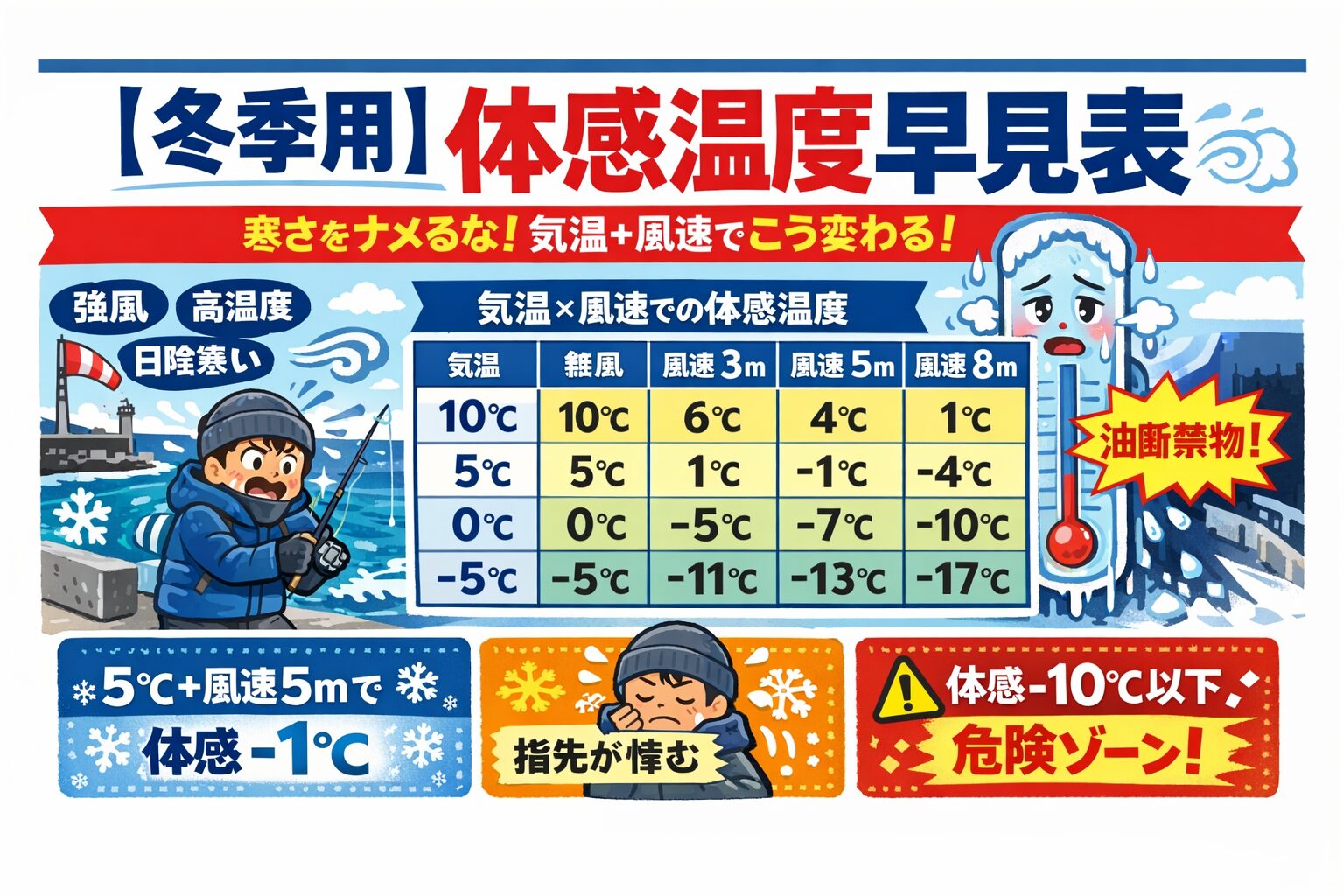 昼から晴れるから大丈夫。これ危険。冬は昼から風が出る・日が傾くと一気に冷える。暖かくなる要素より、寒くなる要素の方が多い。これが現実。釣太郎