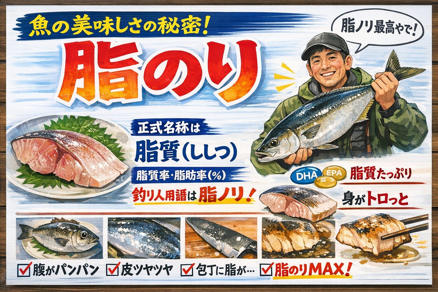 魚の脂分の正式名称は「脂質」・数値で表すと脂質率・脂ノリは感覚的表現・脂が多い魚ほど旨い。釣太郎