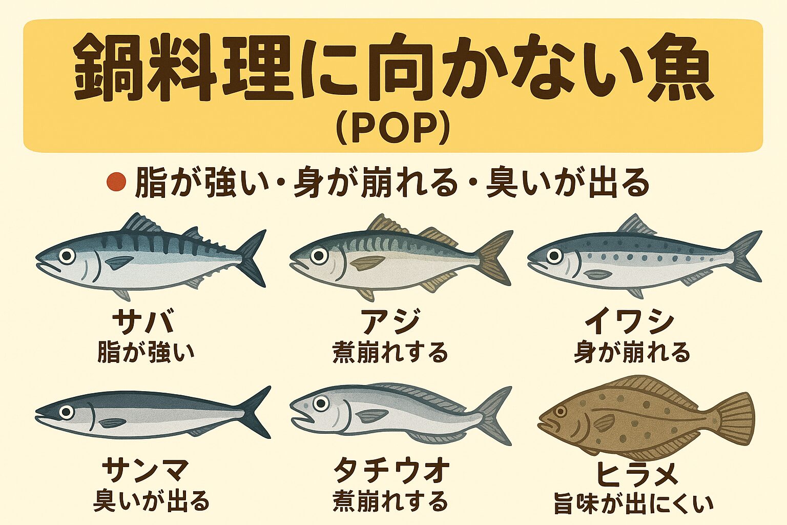鍋に向かない魚は「脂が強い・身が崩れる・臭いが出る」釣太郎