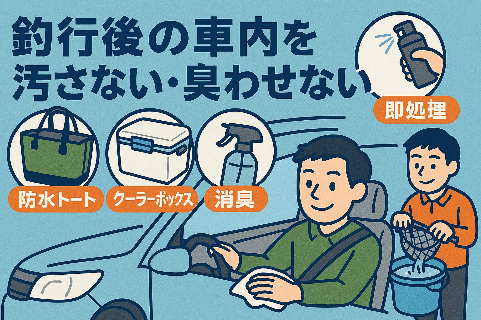 釣行後の車内は「準備8割・処理2割」汚れ物は“密閉”車内は“分離”臭いは“即処理”この3つを徹底すれば、車内の汚れも臭いもほぼゼロ。釣太郎