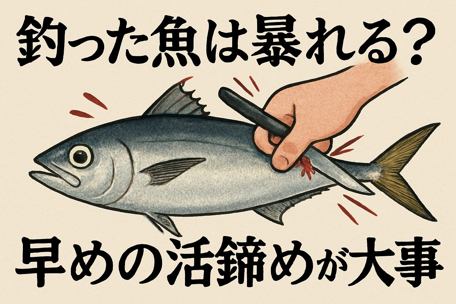 釣り魚が暴れる時間が長いほど、ATP消費、乳酸蓄積、ストレス、 血の回り、身割れが進み、鮮度劣化のスピードが加速します。釣太郎