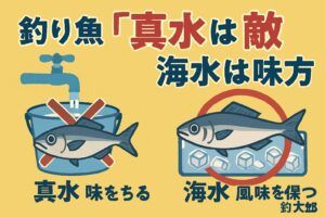 「真水は敵、海水は味方」 これは単なる格言ではなく、 魚の細胞レベルで正しい“科学的事実”。真水 → 細胞が壊れ、旨味が逃げる。海水 → 細胞を守り、鮮度と味を保つ。釣太郎
