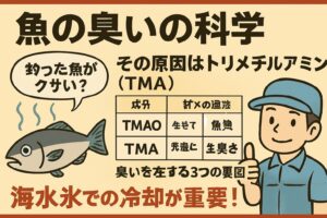 魚の臭い対策。臭いを抑える下処理と保存術 血抜き・内臓除去：腐敗の進行を防ぐ。塩・酢・熱の三原則：TMAの揮発や分解を促進。釣太郎