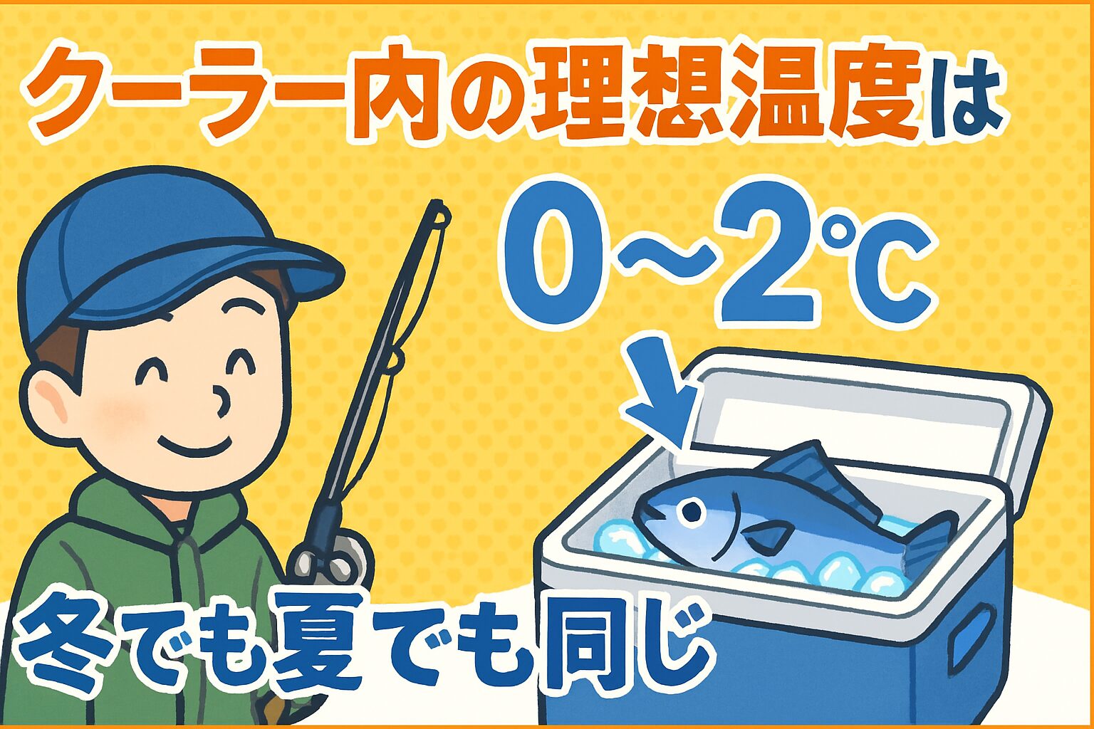 季節に関係なくクーラー内の温度を「0〜2℃」に保つことが鉄則です。これが魚を惜しく食べるコツ。釣太郎