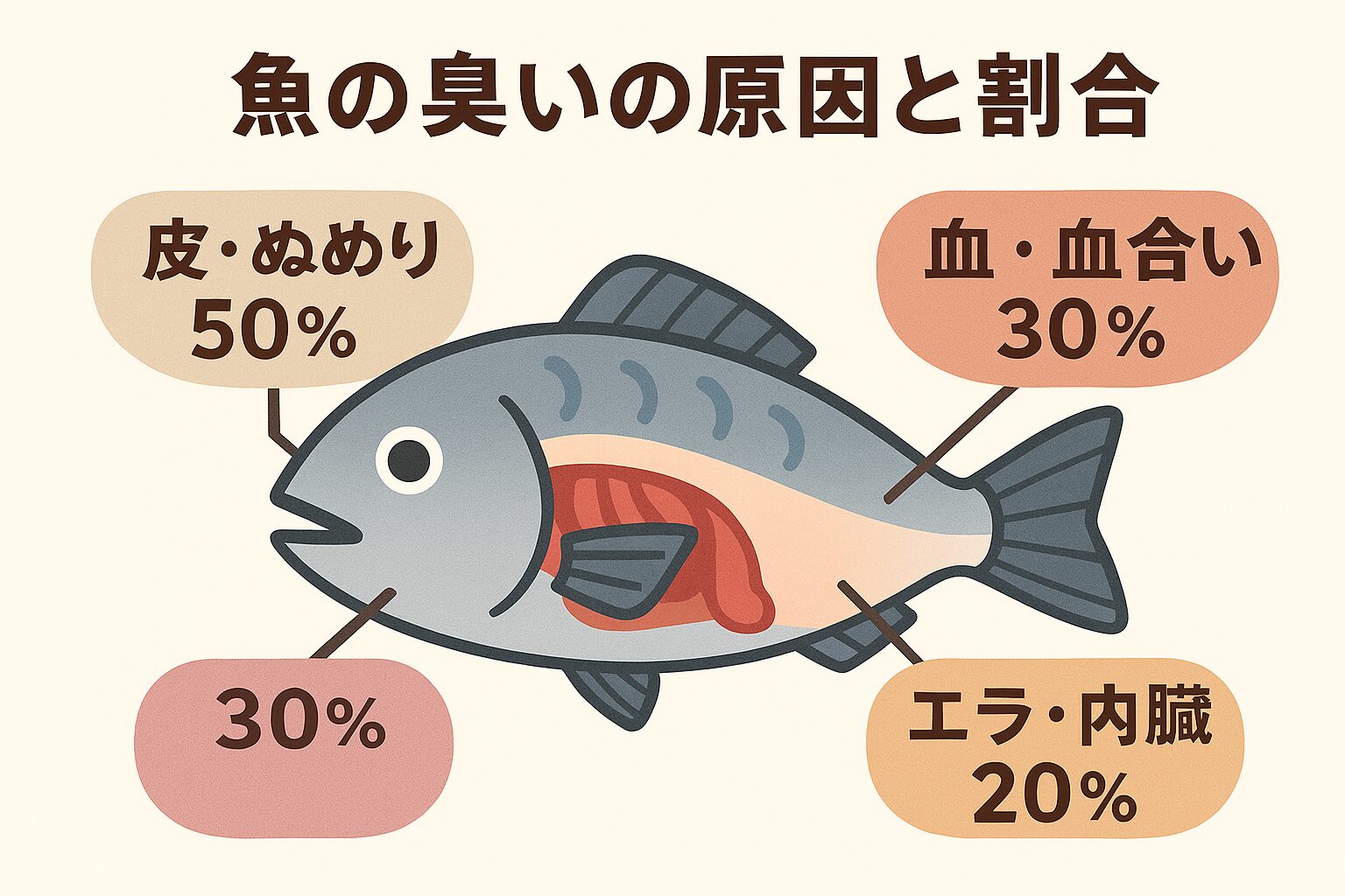 魚の臭いの発生源は、皮とヌメリを落とす。血抜きをしっかり行う。内臓とエラはすぐに除去する。釣太郎