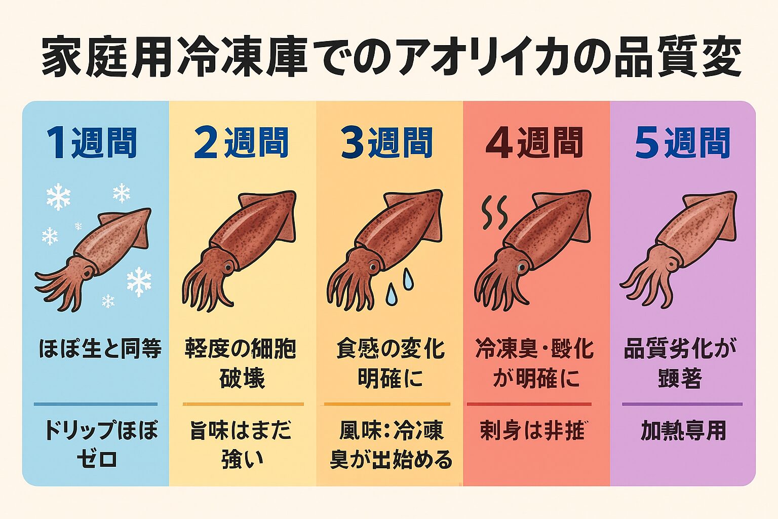 アオリイカ、家庭用冷凍庫なら刺身は２週間が限界。釣太郎