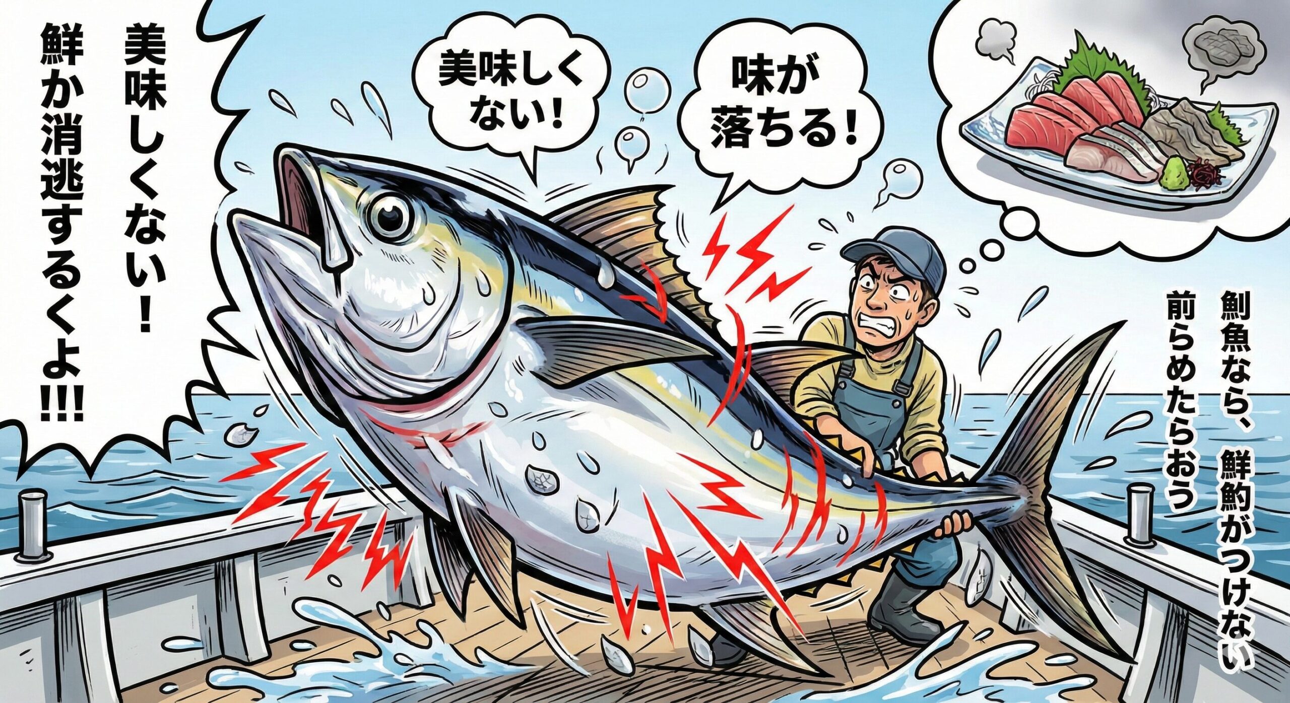 「美味しく食べるまでが釣り」です。 特に回遊魚（カツオ、サバなど）や青物は、釣り上げてからの劣化が非常に早い。釣太郎
