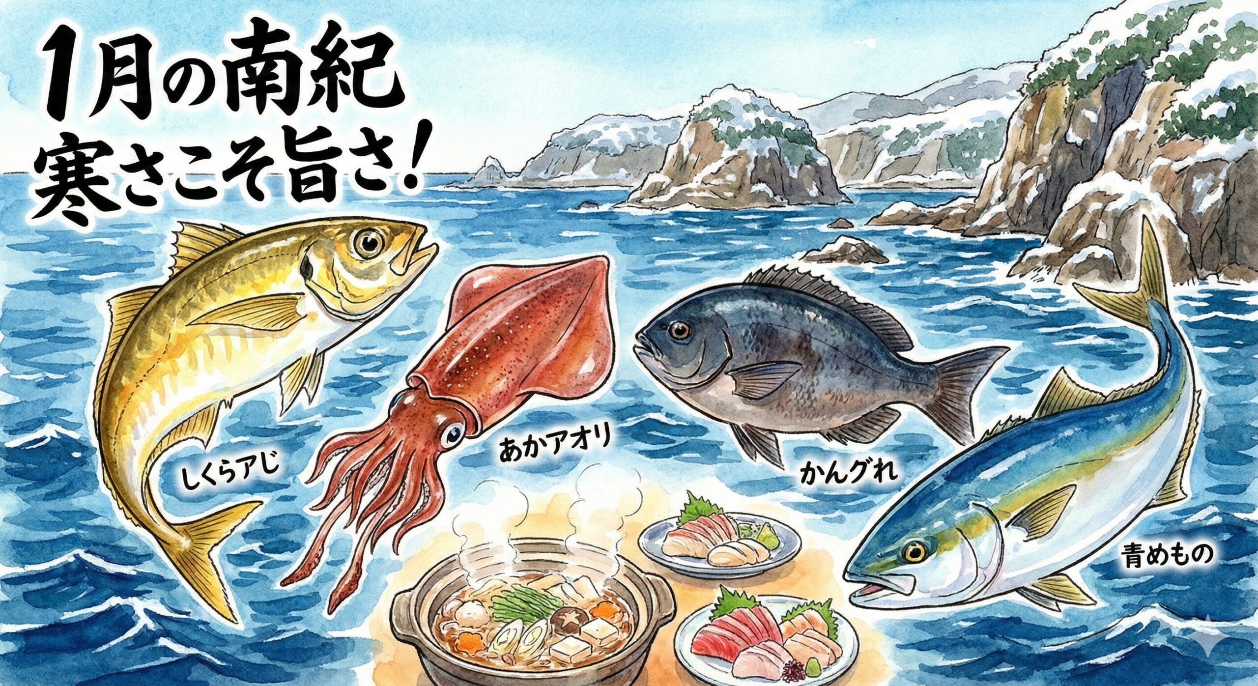 1月の南紀は 尺アジ、アオリイカ、寒グレ、青物。 これらはスーパーで買うものとは次元が違う。釣太郎