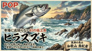 南紀のヒラスズキは、海が作った芸術品。市場に出回らない希少性と、荒磯が育んだ極上の味。 ヒラスズキは、まさに釣り人の特権とも言える食材です。釣太郎