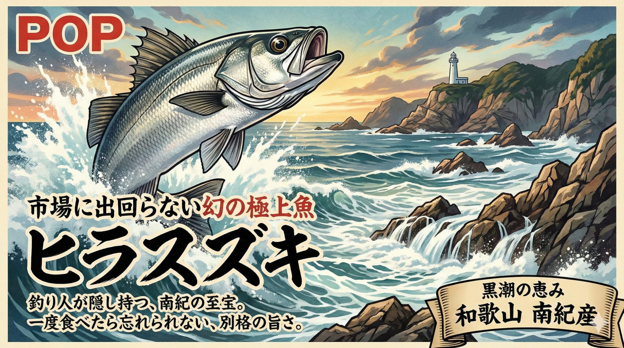 南紀のヒラスズキは、海が作った芸術品。市場に出回らない希少性と、荒磯が育んだ極上の味。 ヒラスズキは、まさに釣り人の特権とも言える食材です。釣太郎