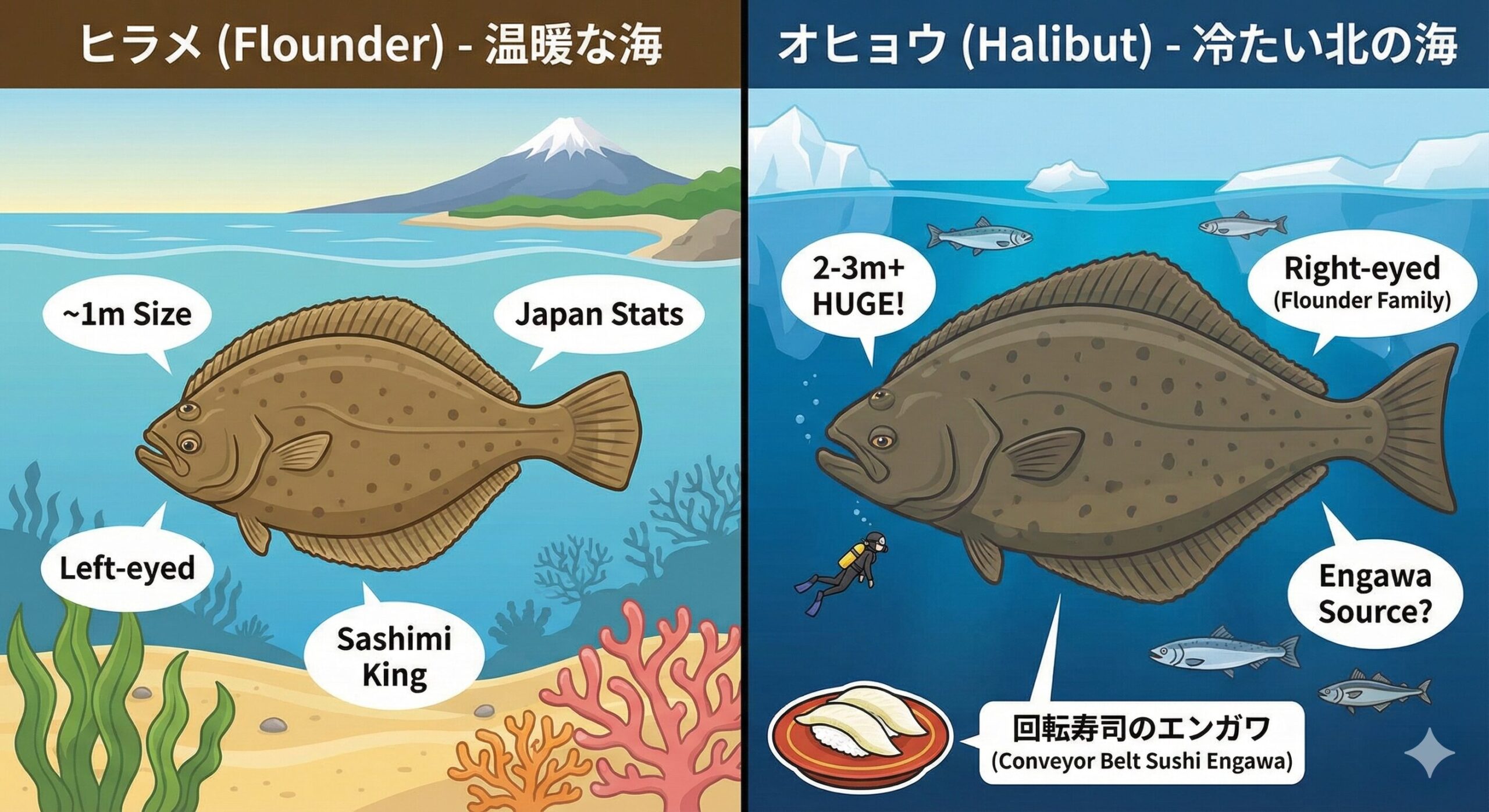 オヒョウはヒラメではなく「カレイ」の仲間。釣太郎