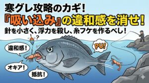 「ウキが沈まないと釣りにならない」という、固定観念を捨てないと寒グレは釣れない。釣太郎