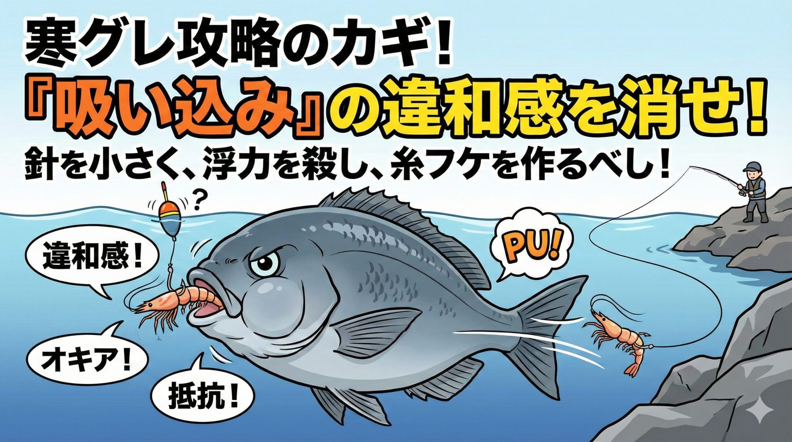 「ウキが沈まないと釣りにならない」という、固定観念を捨てないと寒グレは釣れない。釣太郎