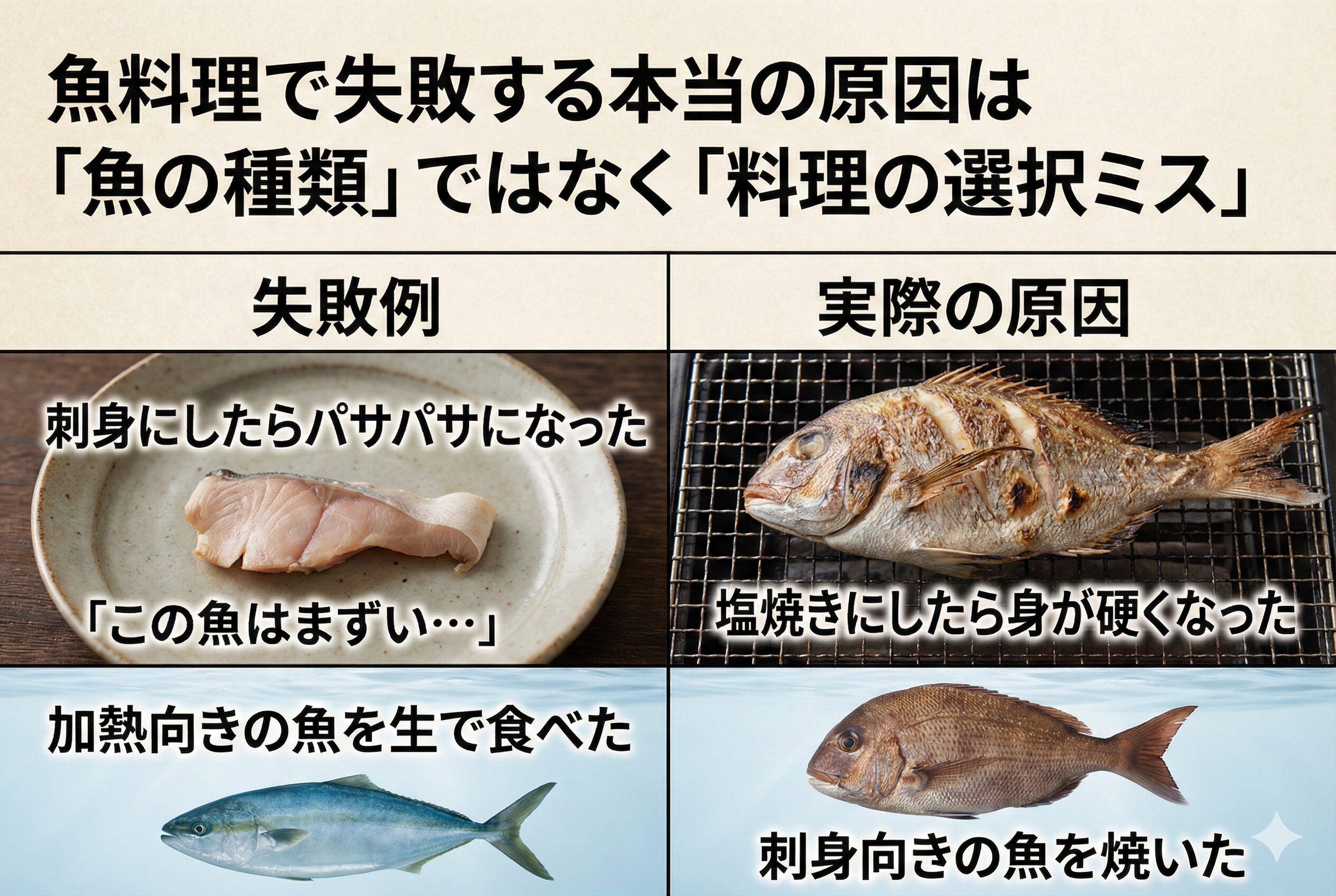 魚料理で失敗したとき、「この魚はダメだった」と思う前に、調理法が合っていたかを見直してみましょう。釣太郎