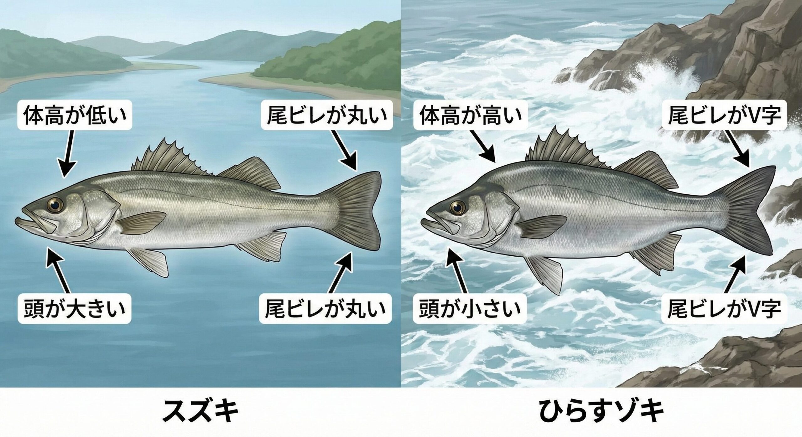 スズキとヒラスズキの決定的な違い。見分け方から食味、生態のすべて。釣太郎