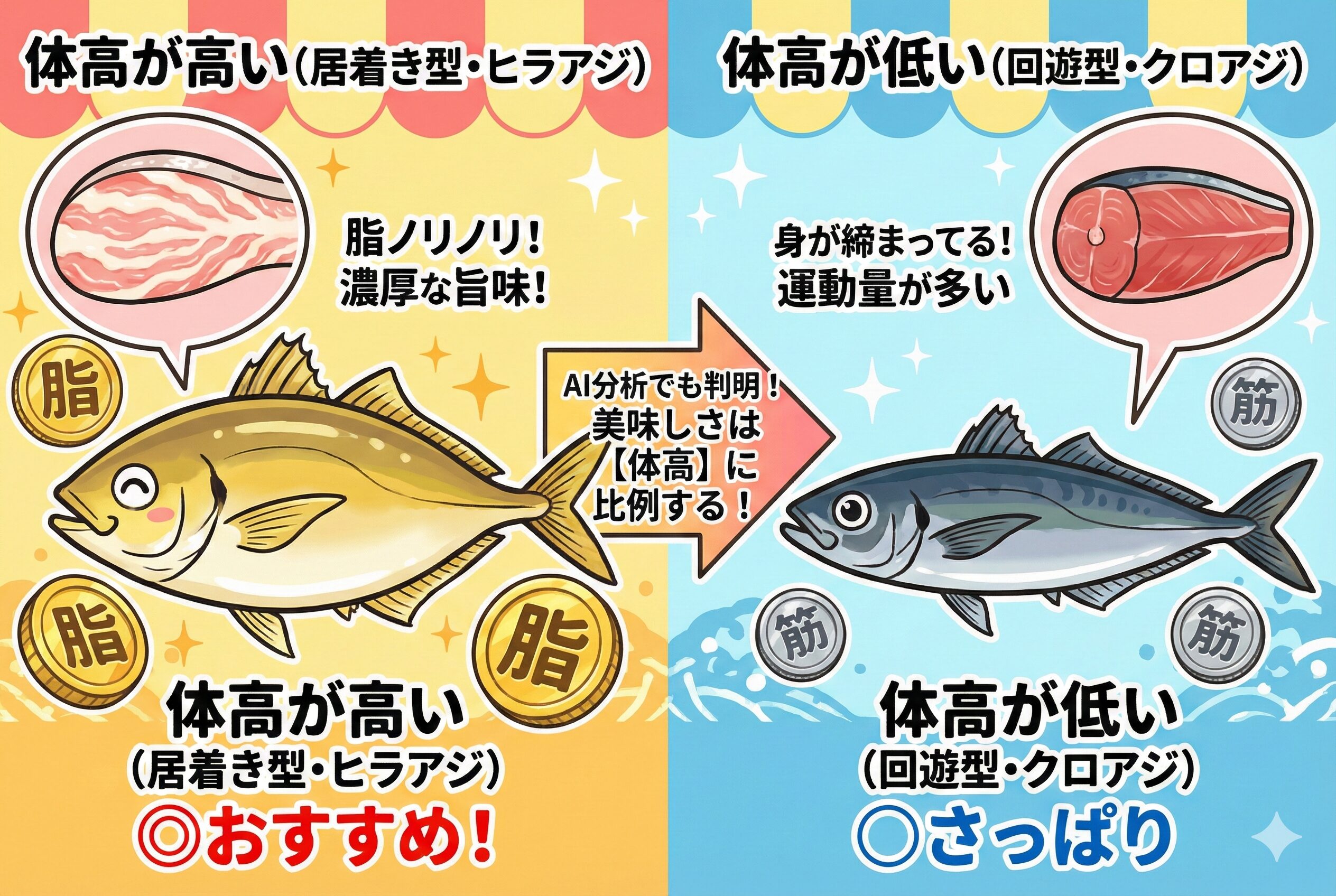 アジの世界では「太っていて背が高い」こそが美味しさの証明。釣太郎
