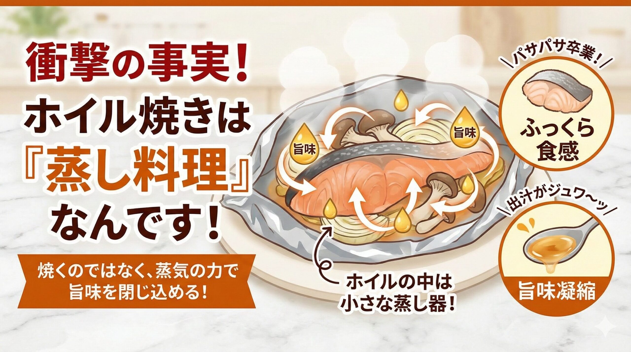 「ホイル焼き」は、アルミホイルという道具を使った、家庭でできる最も手軽な「蒸し料理」。釣太郎
