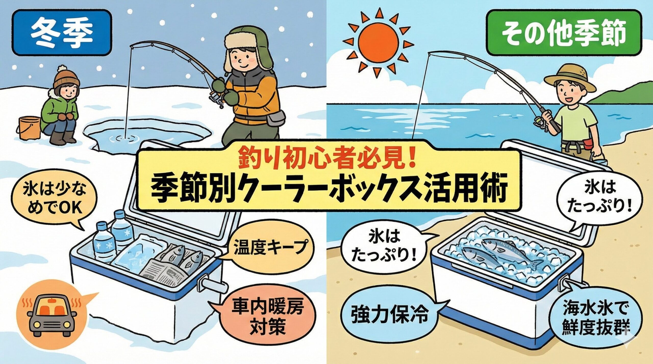 「冬だから氷はいらない」と油断していると、意外な暖かさや車内の暖房でせっかくの釣果を台無しにしてしまうことがあります。釣太郎