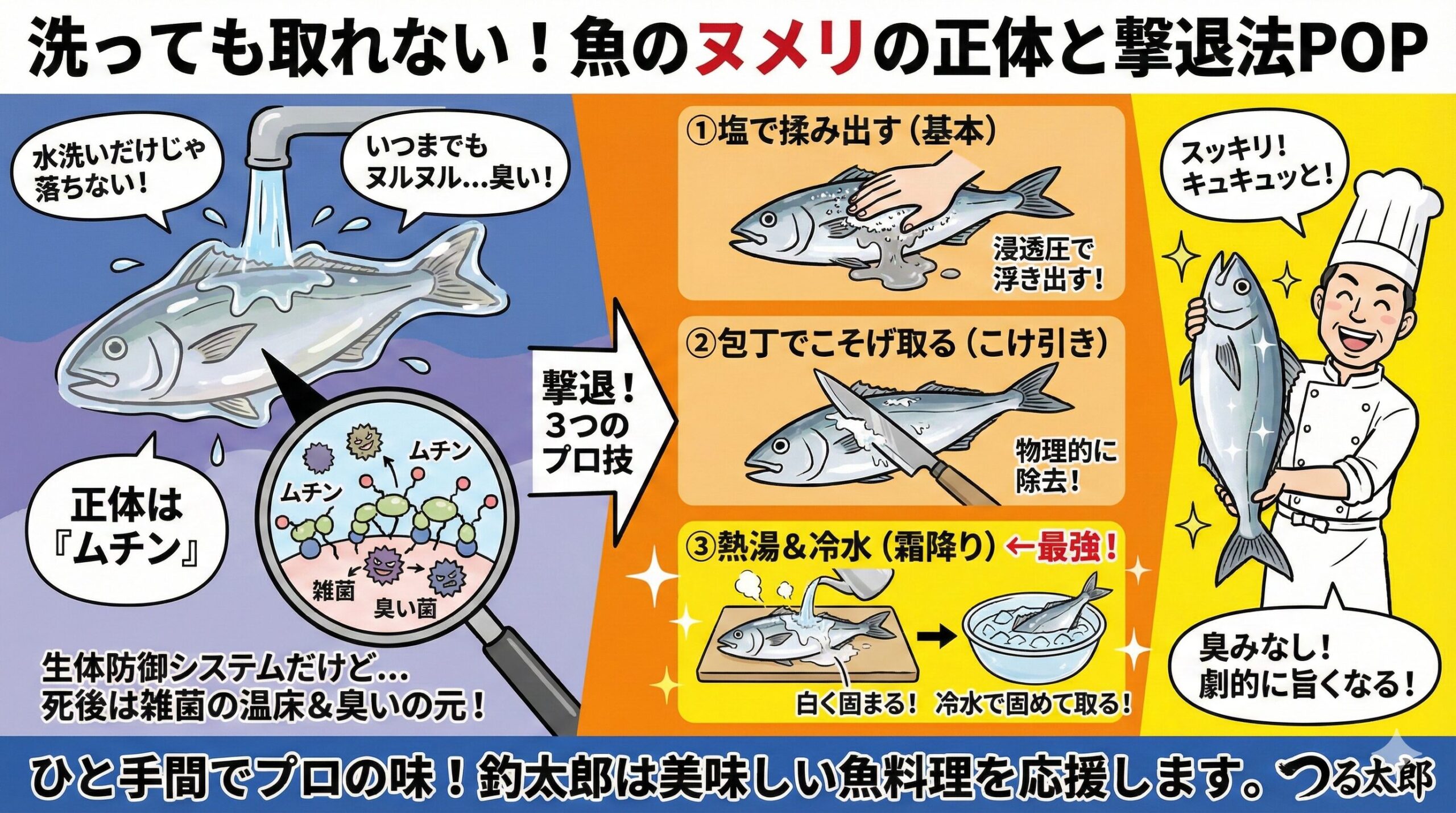 ヌメリを取れば、魚はもっと旨くなる。「釣った魚は臭い」と思っているなら、それは魚のせいではなく、ヌメリのせいかもしれません。釣太郎