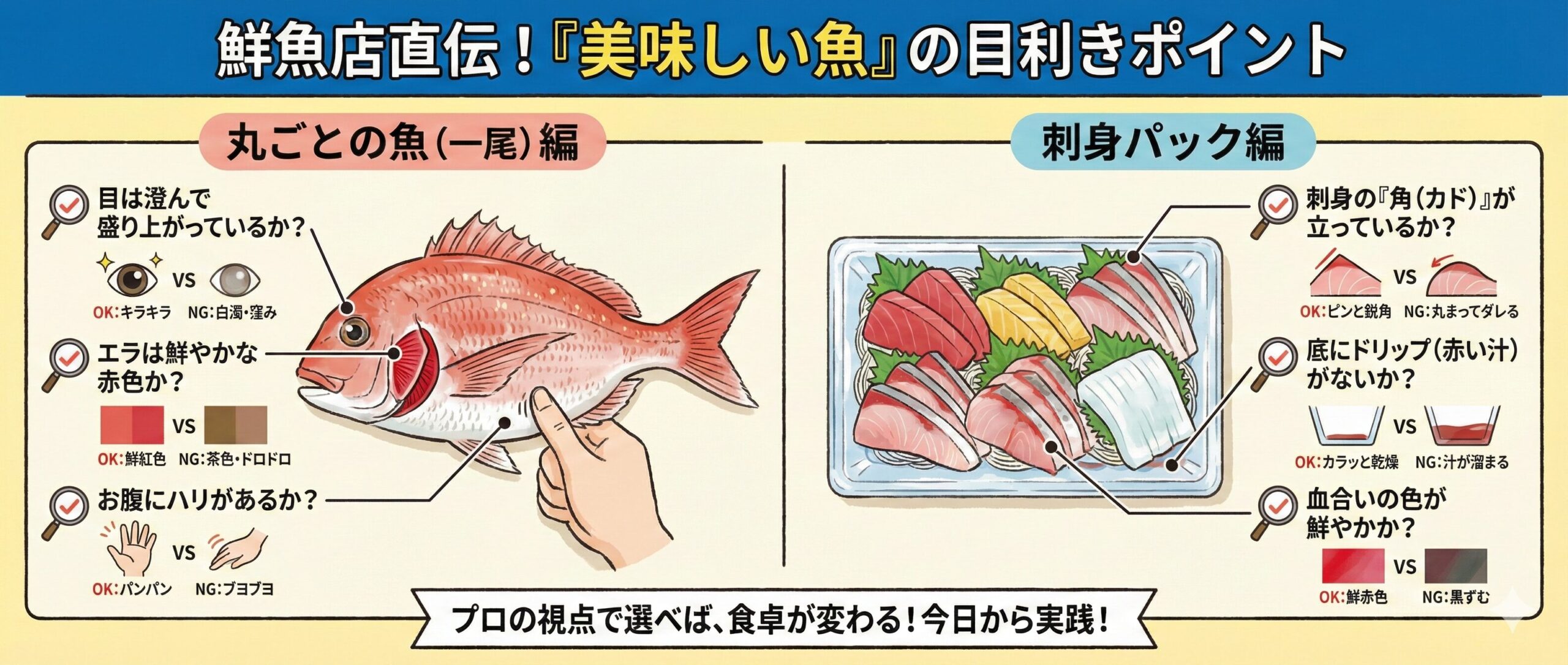 鮮魚店はココを見る！プロが教える「美味しい魚」の目利きポイントと刺身パックの選び方。釣太郎