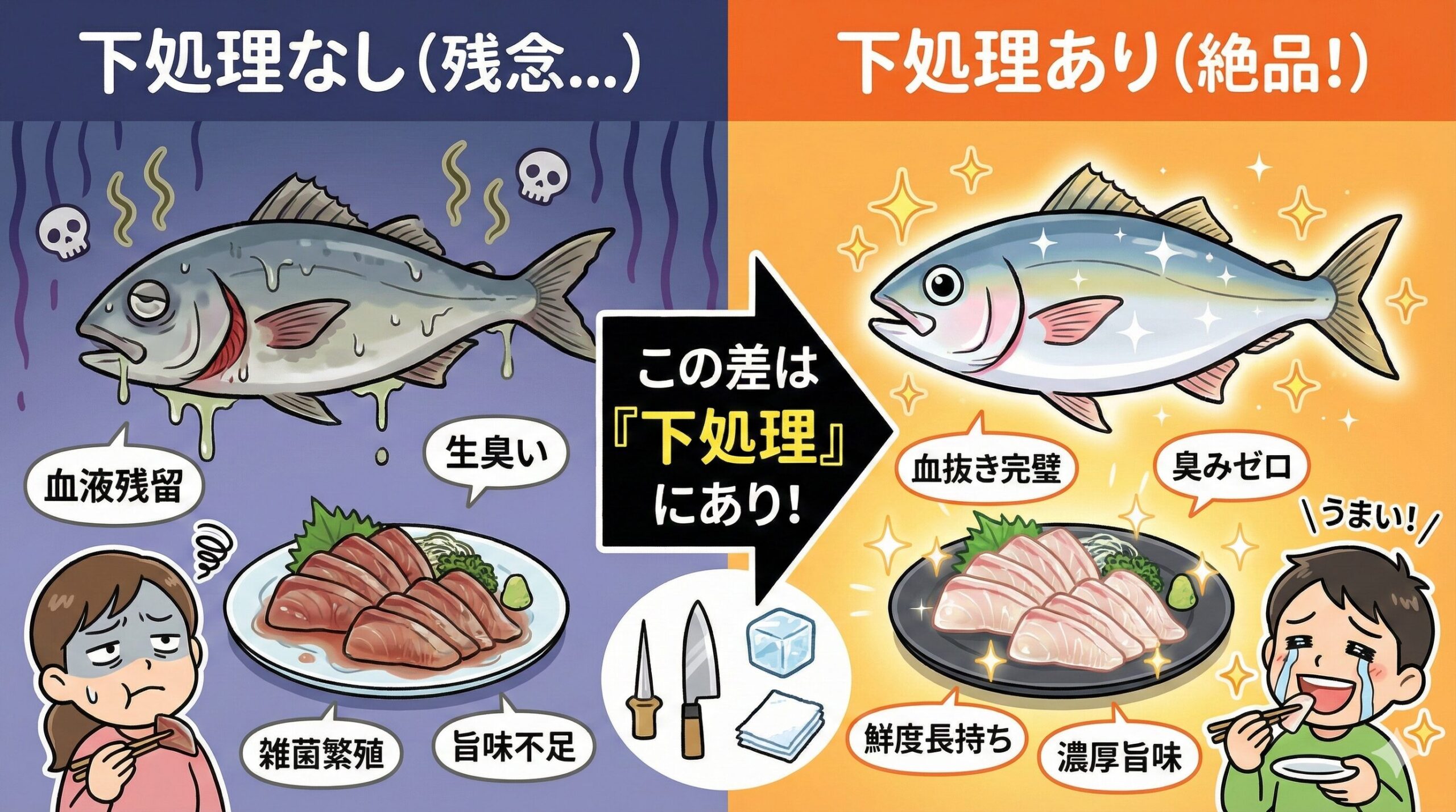 同じ魚、同じ鮮度でも、「下処理」のやり方ひとつで味は天と地ほど変わります。釣太郎
